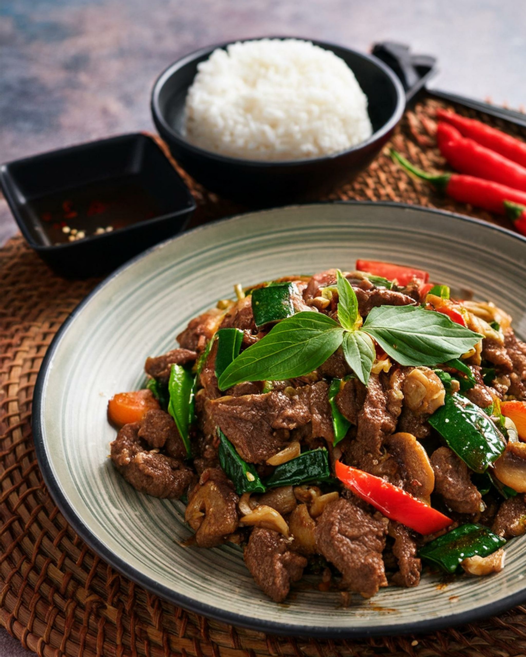 Boeuf sauté au basilic Thaï